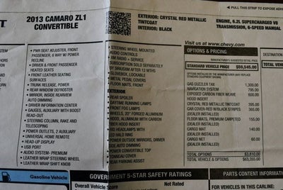 2013 Chevrolet Camaro 2 Door Convertible ZL1 W/Navigation