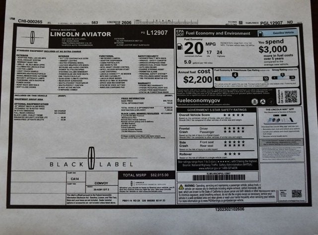 2023 Lincoln Aviator Black Label AWD SUV W/Equipment Group 800A