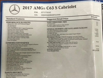 2017 Mercedes-Benz AMG® C 63 AMG® C 63 S Cabriolet W/P2, AMG® & Night Packages