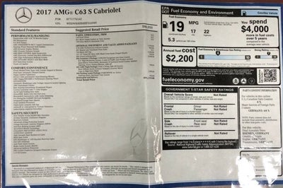 2017 Mercedes-Benz AMG® C 63 AMG® C 63 S Cabriolet W/P2, AMG® & Night Packages