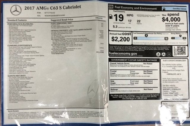 2017 Mercedes-Benz AMG® C 63 AMG® C 63 S Cabriolet W/P2, AMG® & Night Packages