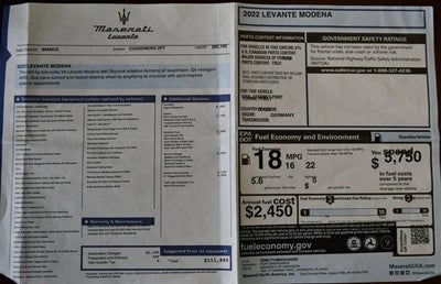2022 Maserati Levante Modena 3.0L SUV W/Sportivo & Nerissimo Packages