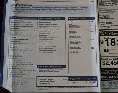 2022 Maserati Levante Modena 3.0L SUV W/Sportivo & Nerissimo Packages